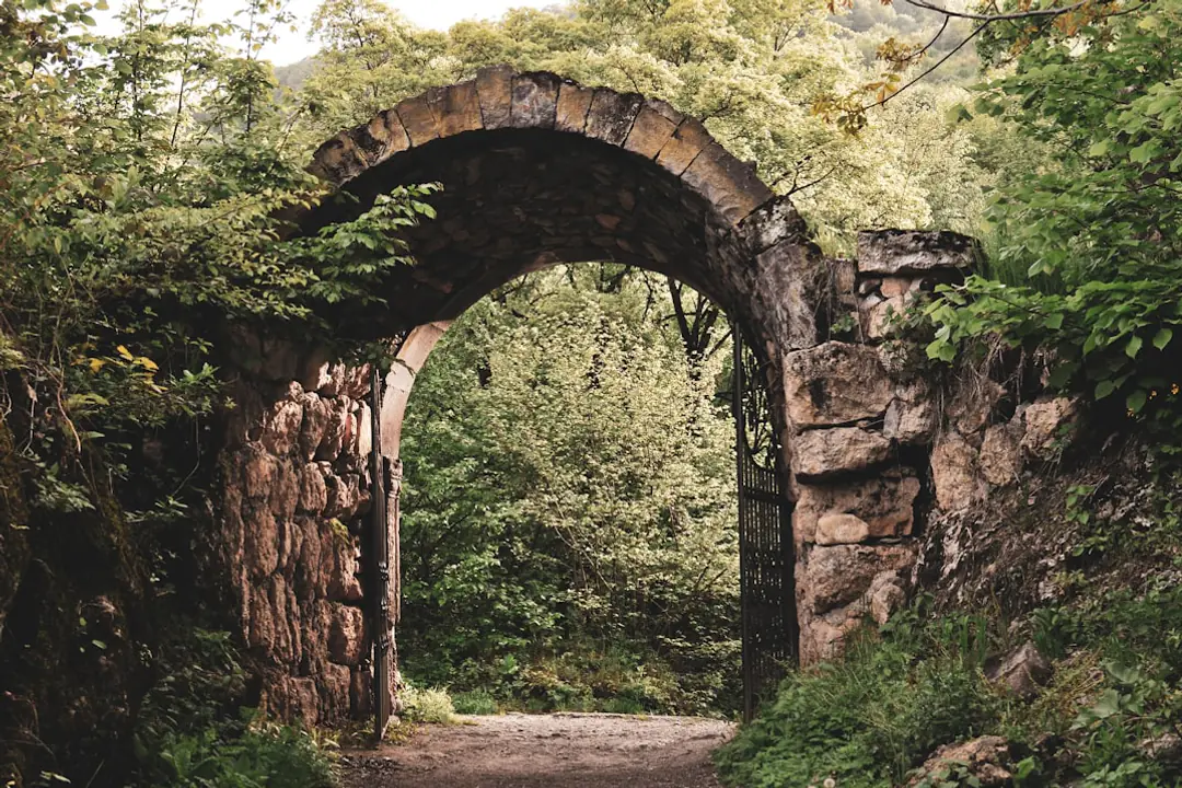 Carrés bordés de bois, aromatiques et roses dans un jardin médiéval au pied de murs de pierre anciens