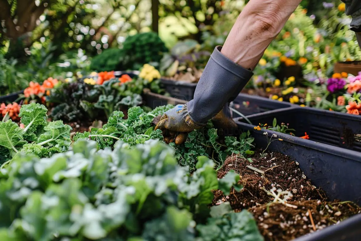 Jardin écologique français avec paillage, cuve de récupération d’eau, fleurs locales et haie accueillant la faune