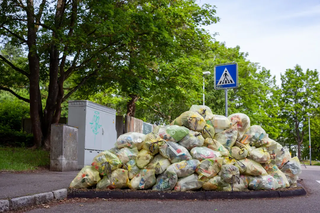 Atelier familial de réduction des déchets avec bocaux, compost et objets récupérés dans un jardin français.